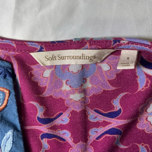 Soft Surroundings Tunic Top Large Pink Blue Floral Paisley Boho Embroidered S - Picture 13 of 14
